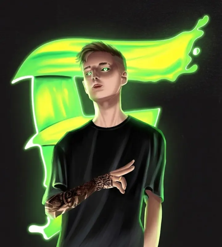 Arte do Frogman1 com o F verde neon