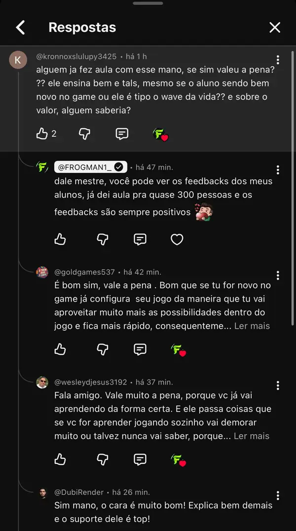 Respostas no YouTube: vale a pena a aula com o Frog