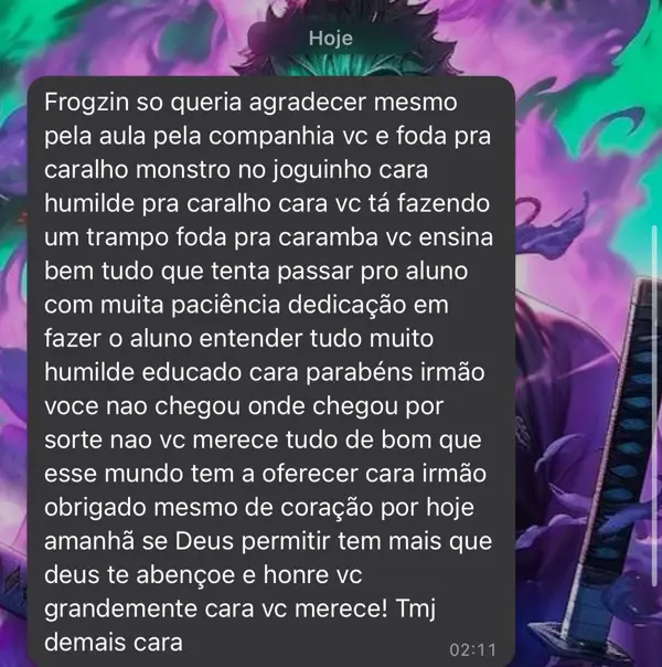 Aluno agradecendo a aula: ensina com muita paciência